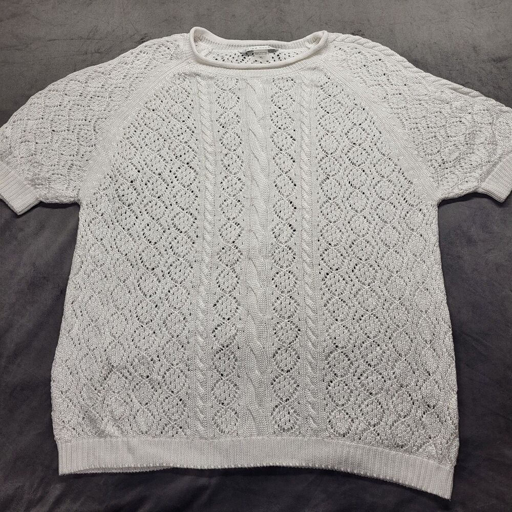 Womens Peter Nygård Open Knit Sweater Roll Neck Short Sleeve White XL